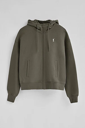 Army-green zipped hoodie with Rigby Go logo - Image 8