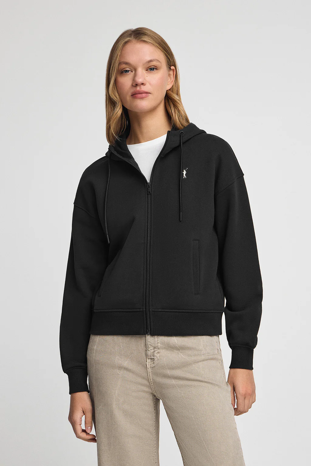 Black zipped hoodie and Rigby Go logo