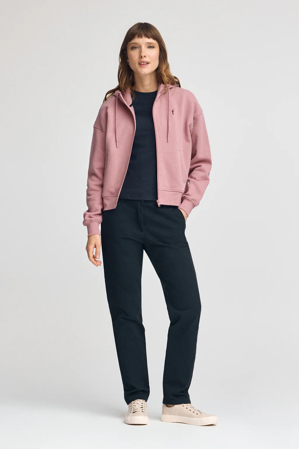 Dusty-pink zipped hoodie with Rigby Go logo - Image 3