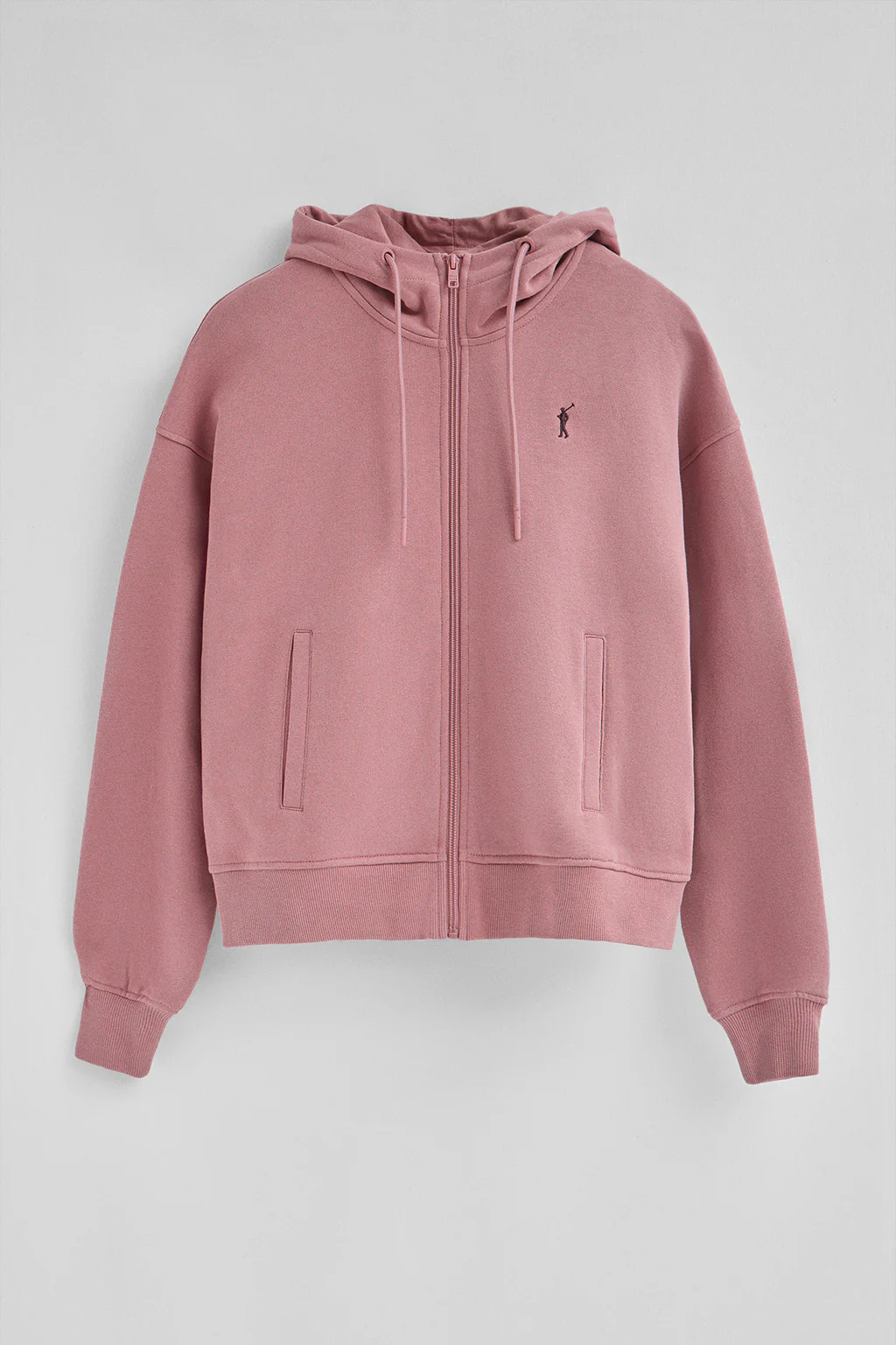 Dusty-pink zipped hoodie with Rigby Go logo - Image 5
