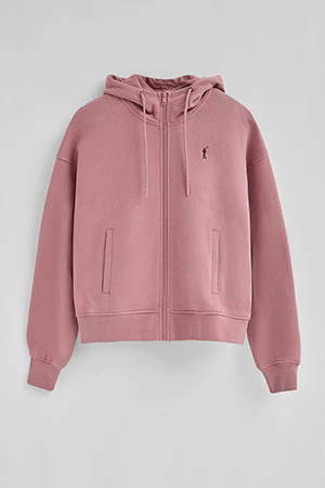Dusty-pink zipped hoodie with Rigby Go logo - Image 8
