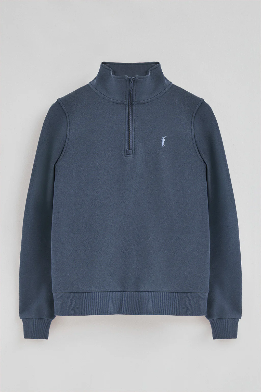 Denim-blue half-zip sweatshirt with Rigby Go logo - Image 5