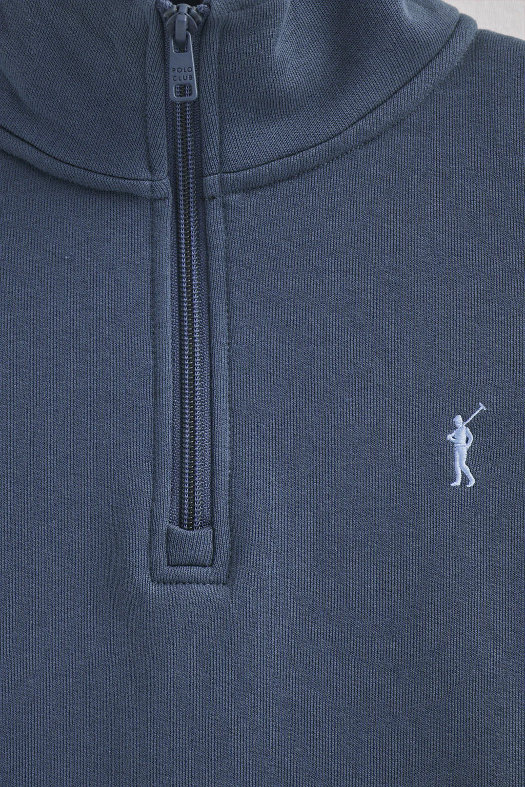 Denim-blue half-zip sweatshirt with Rigby Go logo - Image 6