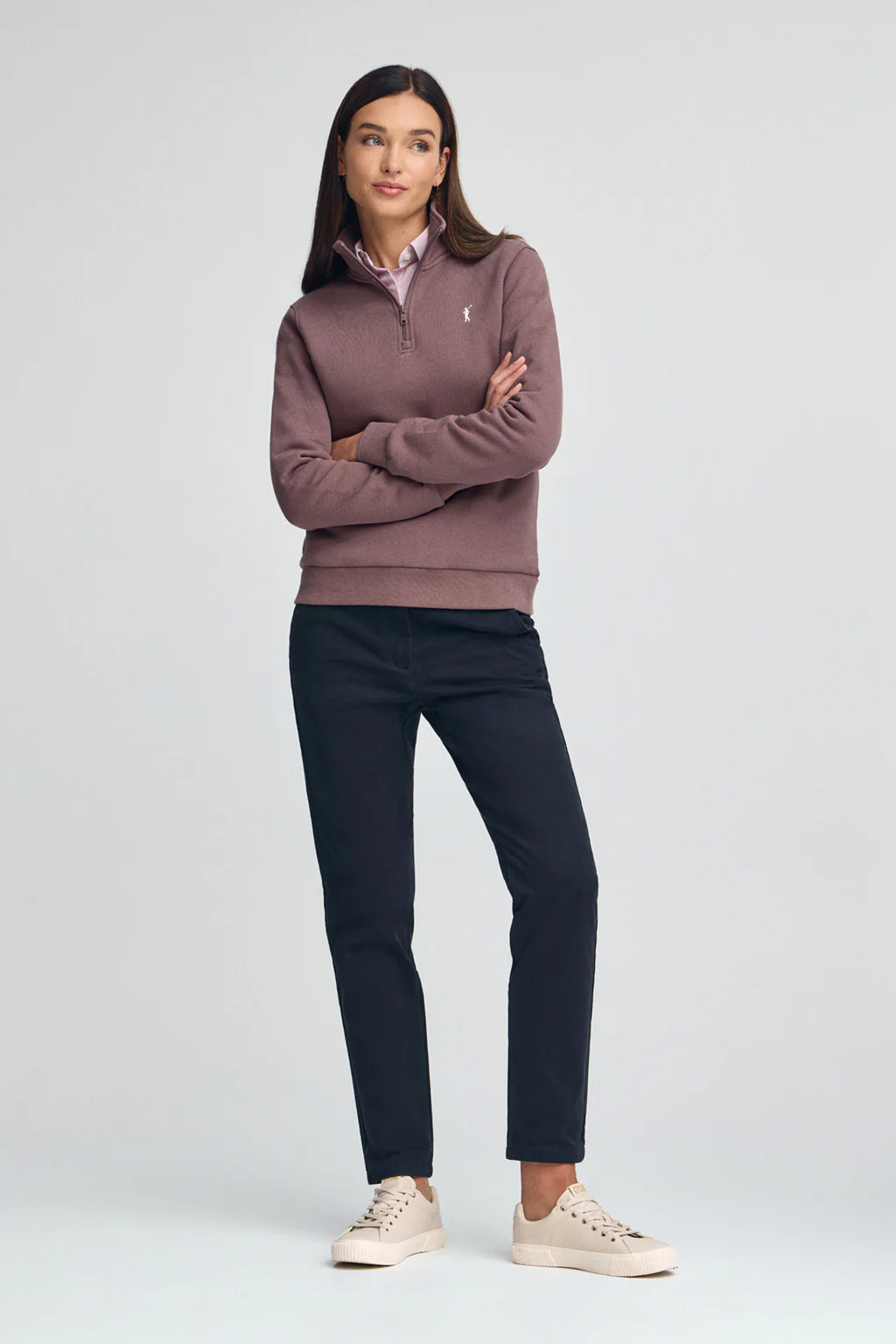 Taupe-pink half-zip sweatshirt with Rigby Go logo - Image 3