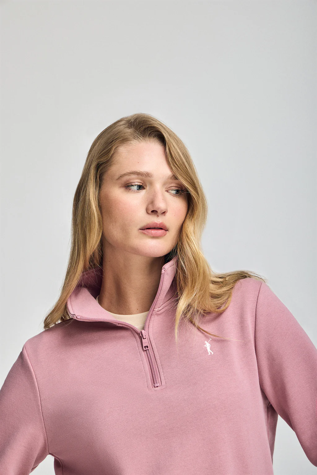 Dusty-pink half-zip sweatshirt with Rigby Go embroidery - Image 3