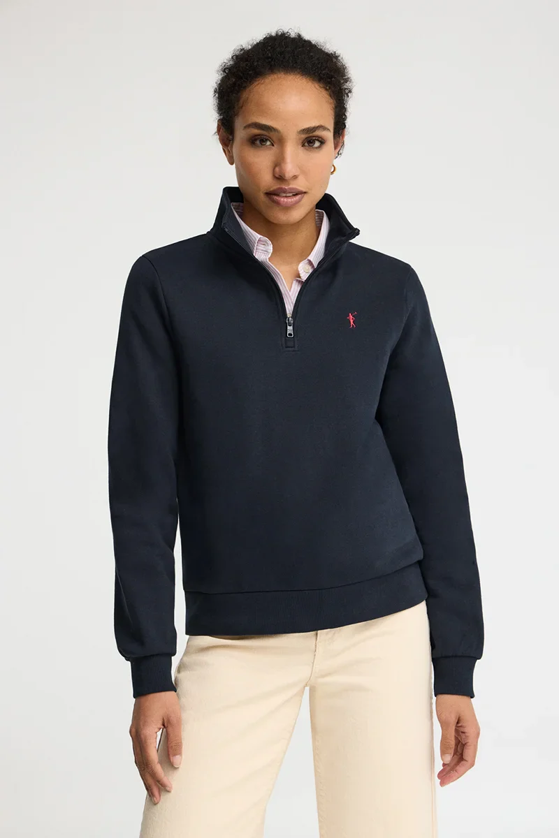 Navy-blue sweatshirt with zipped neck and Rigby Go logo - Image 3