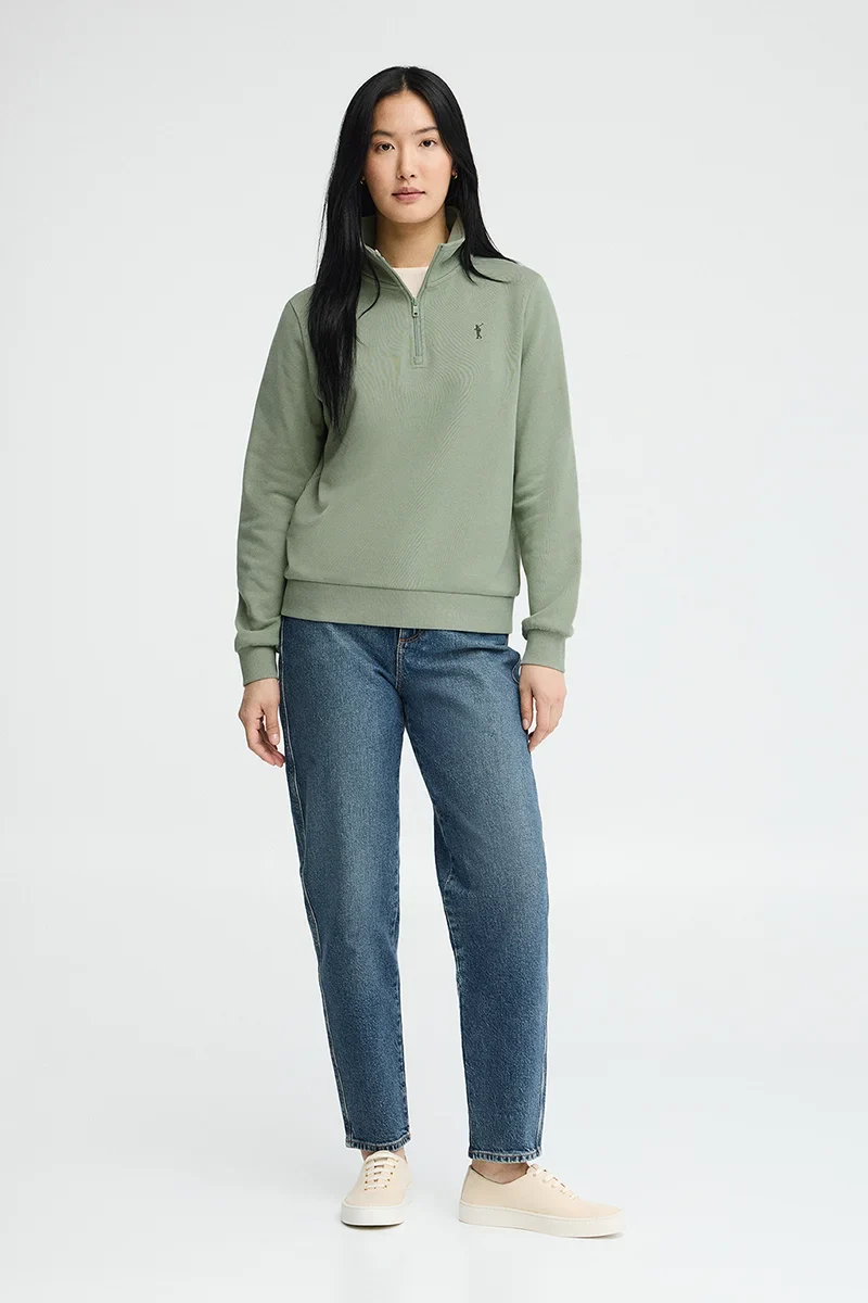 Pale-green sweatshirt with zipped neck and Rigby Go logo - Image 3