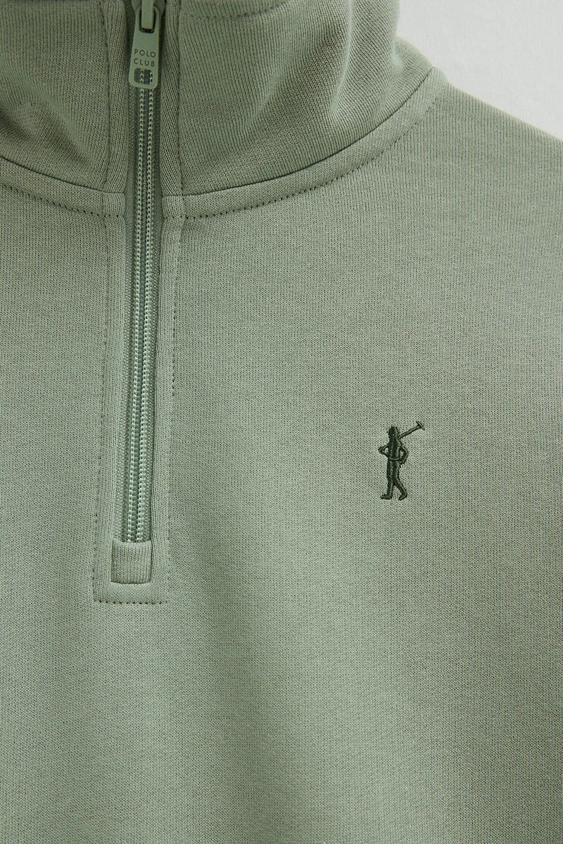 Pale-green sweatshirt with zipped neck and Rigby Go logo - Image 7