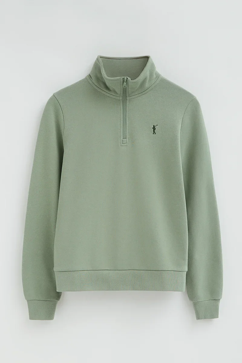 Pale-green sweatshirt with zipped neck and Rigby Go logo - Image 9
