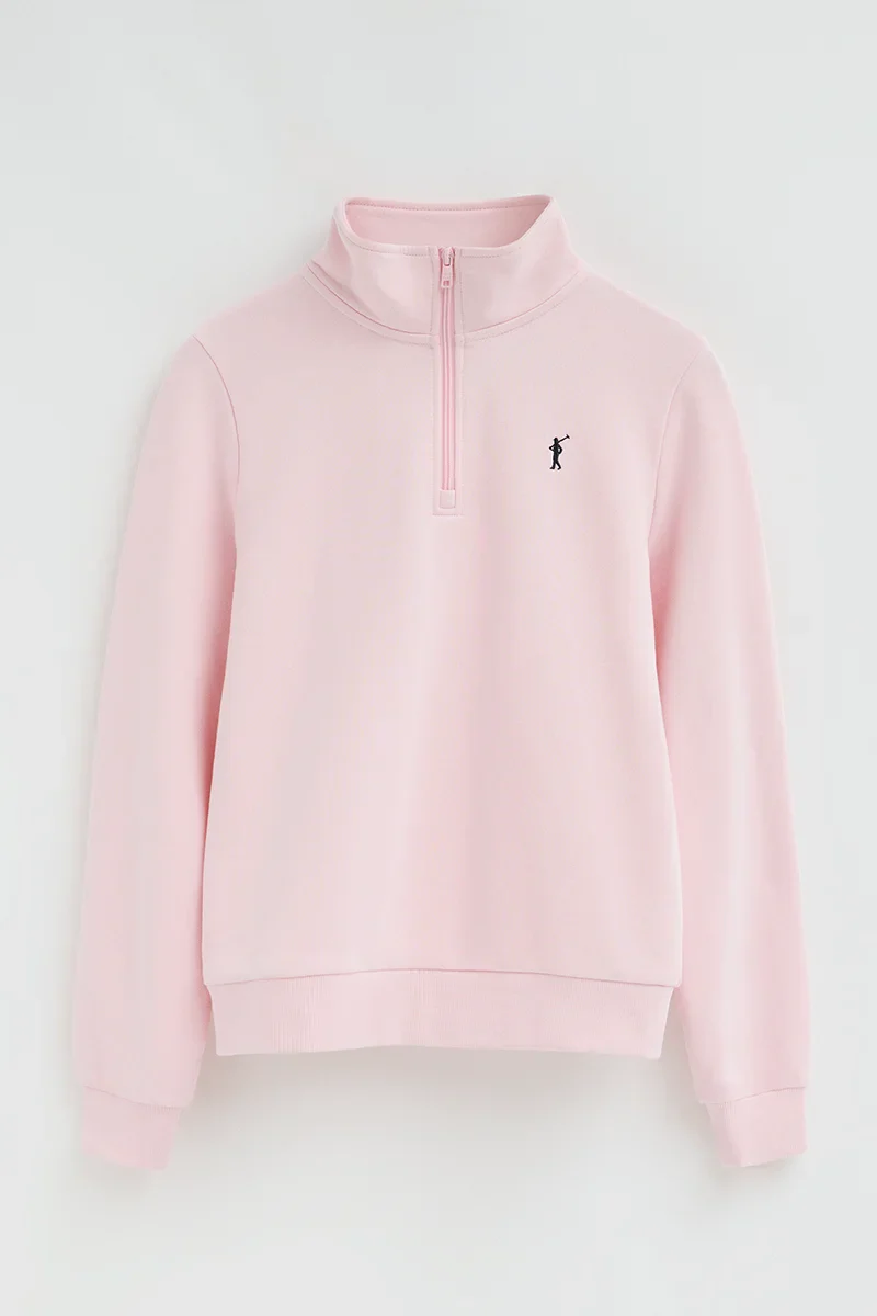Pink sweatshirt with zipped neck and Rigby Go logo - Image 6