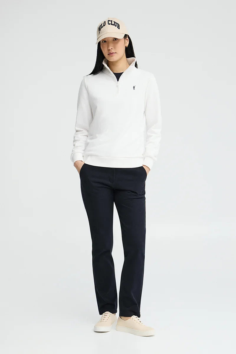White sweatshirt with zipped neck and Rigby Go logo - Image 3