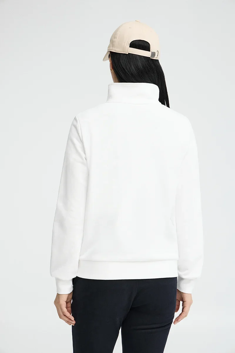 White sweatshirt with zipped neck and Rigby Go logo - Image 4