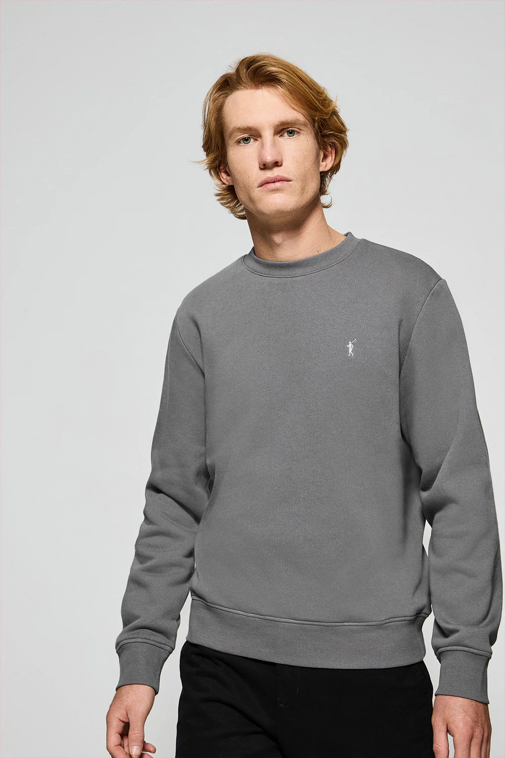 Asphalt-grey round-neck sweatshirt with Rigby Go embroidered logo