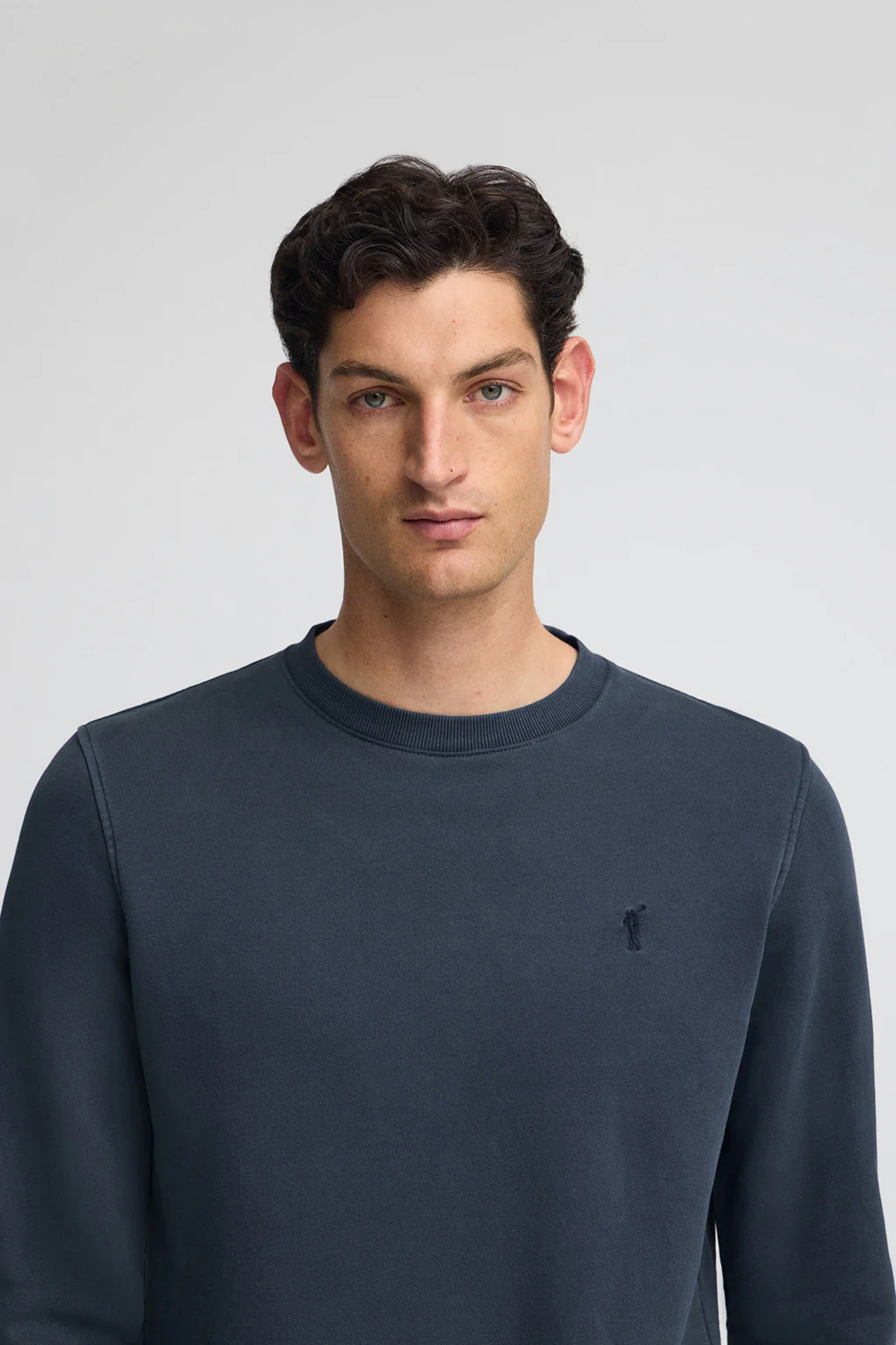 Navy-blue washed-effect sweatshirt with Rigby Go logo