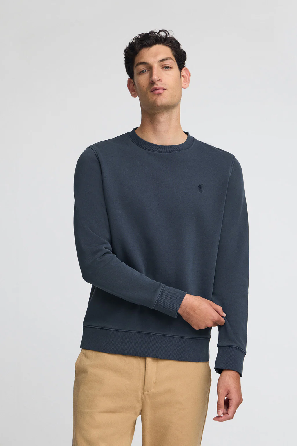 Navy-blue washed-effect sweatshirt with Rigby Go logo - Image 2
