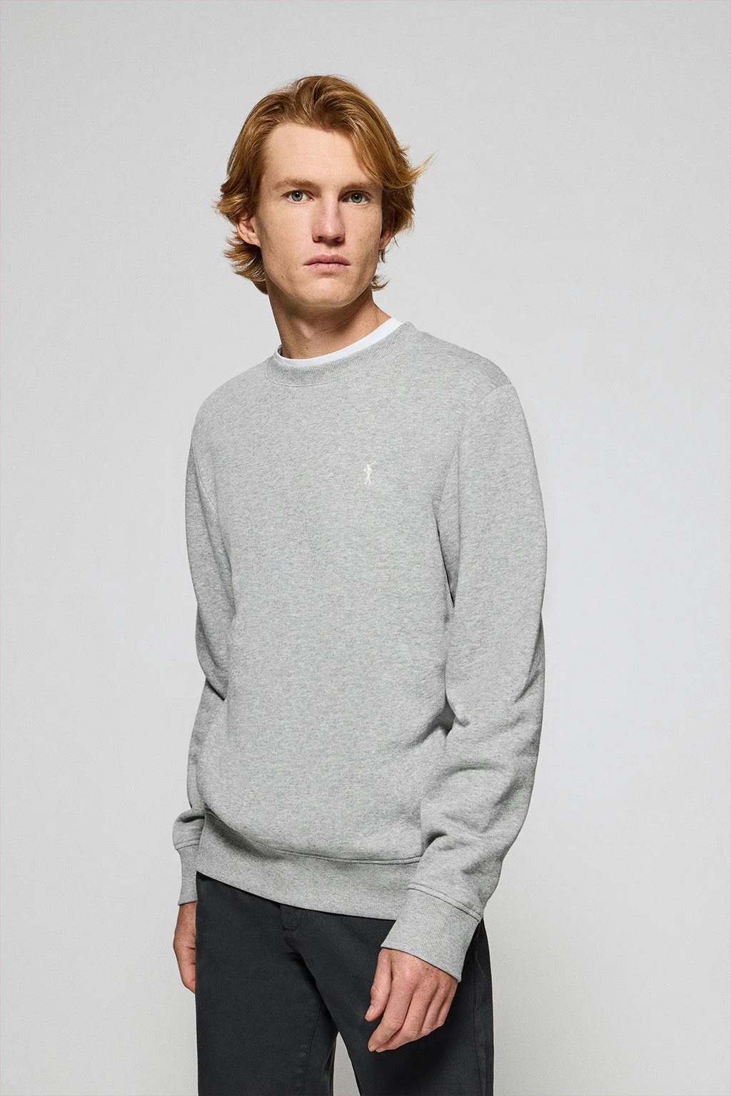 Grey-marl round-neck sweatshirt with Rigby Go embroidered logo