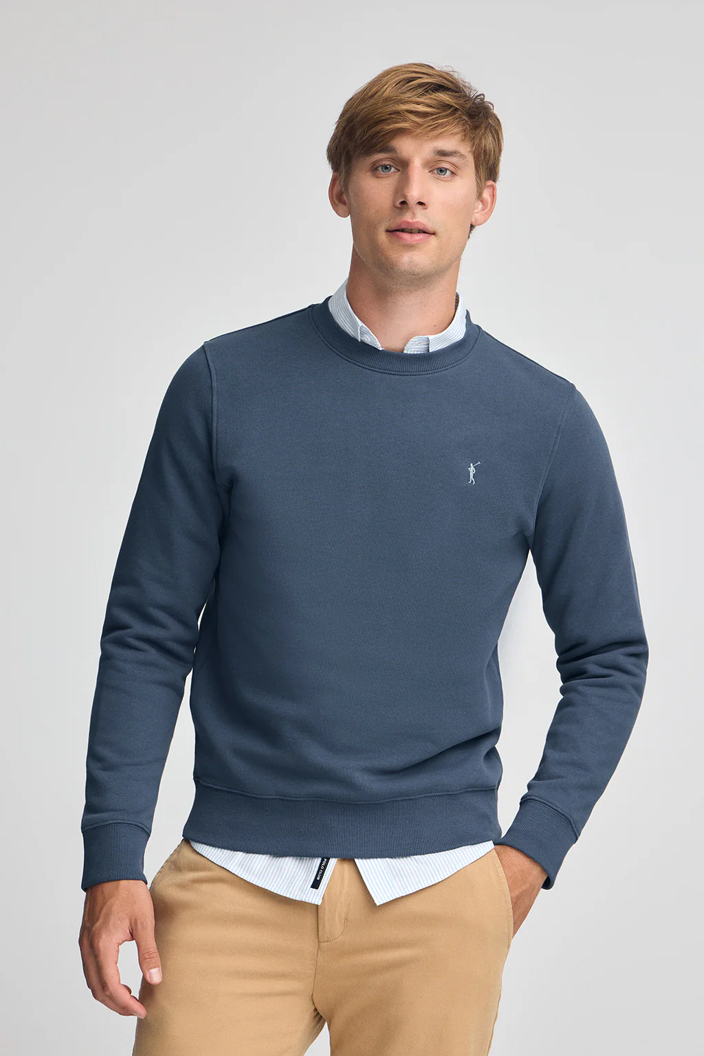 Denim-blue relaxed-fit sweatshirt with Rigby Go logo