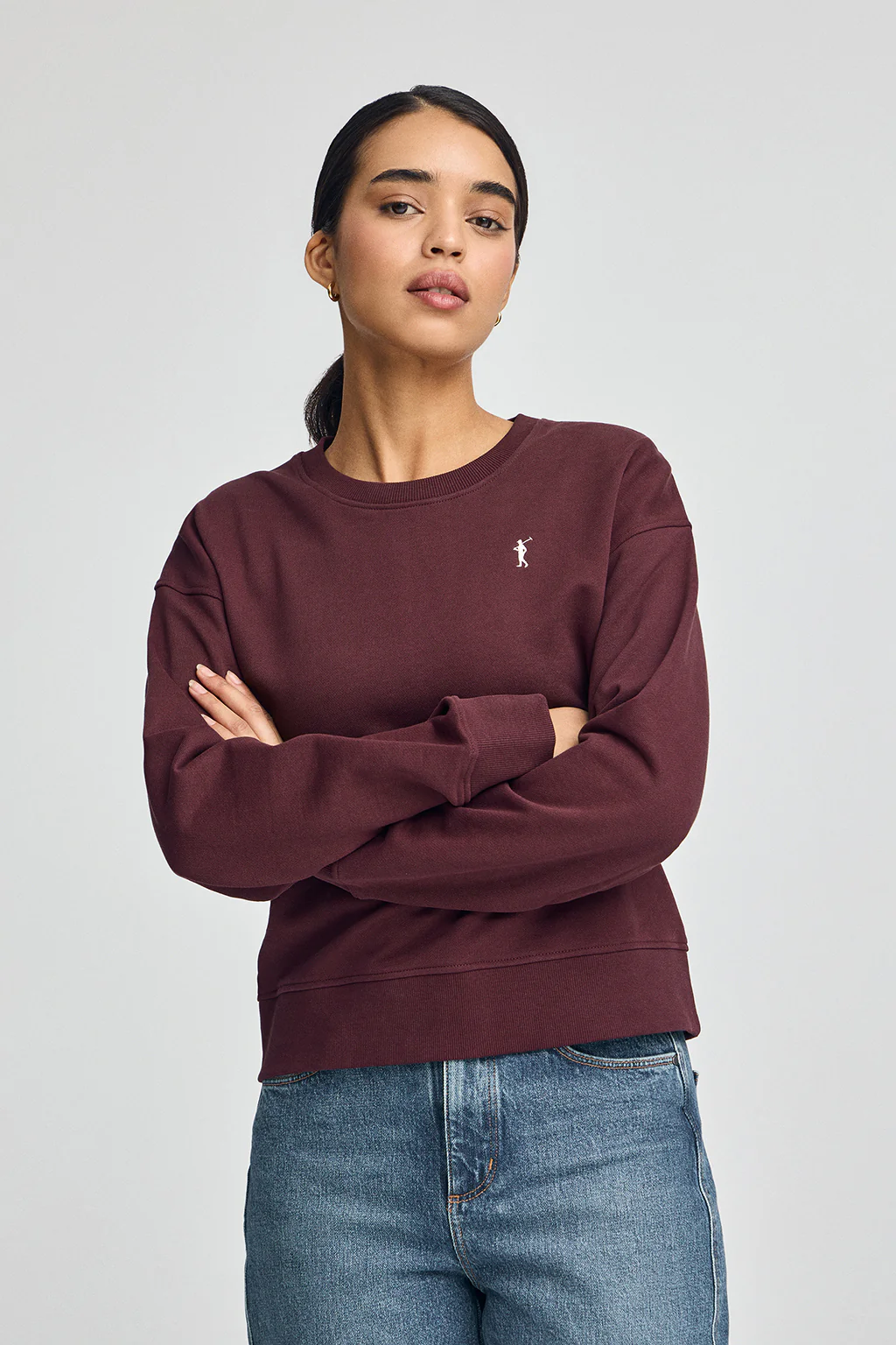 Burgundy boxy-fit sweatshirt with Rigby Go logo