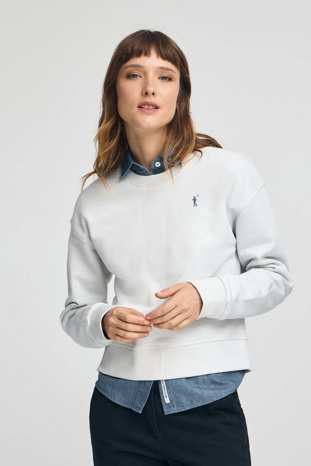 Ice-white boxy-fit sweatshirt with Rigby Go logo