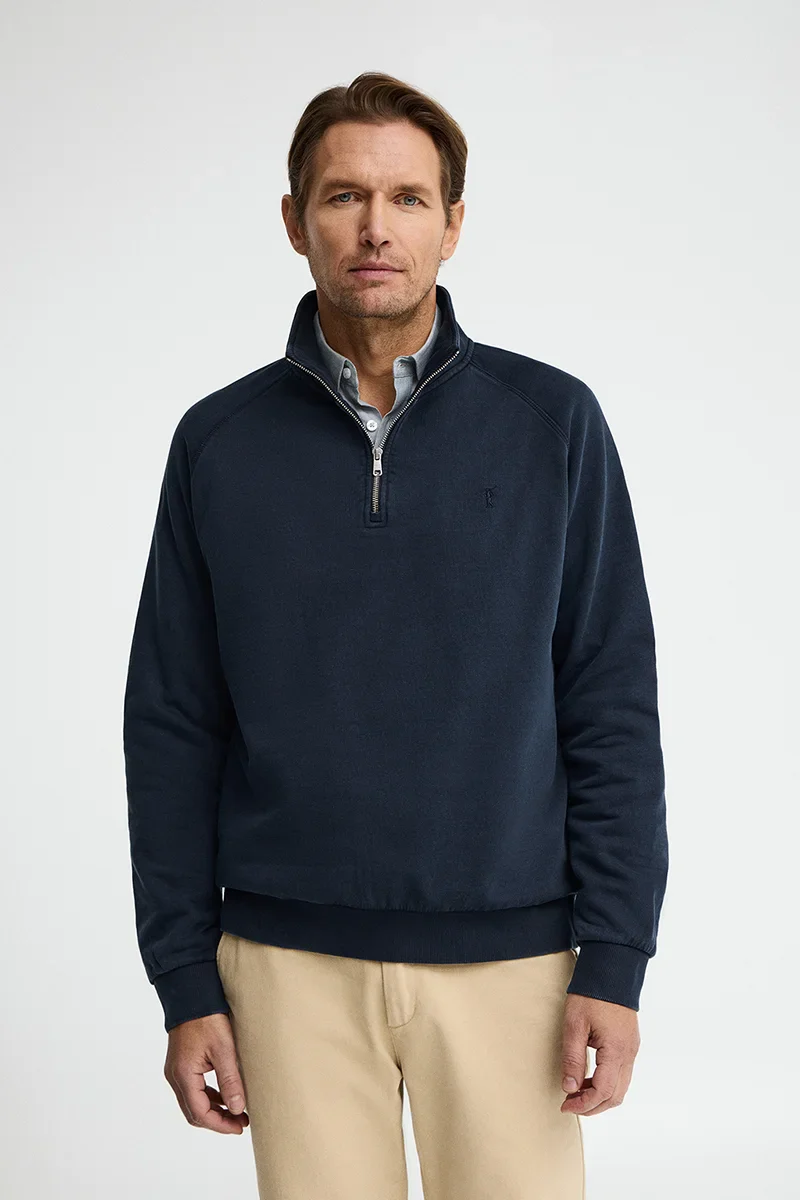 Navy-blue sweatshirt with zipped neck and Rigby Go embroidery - Image 2