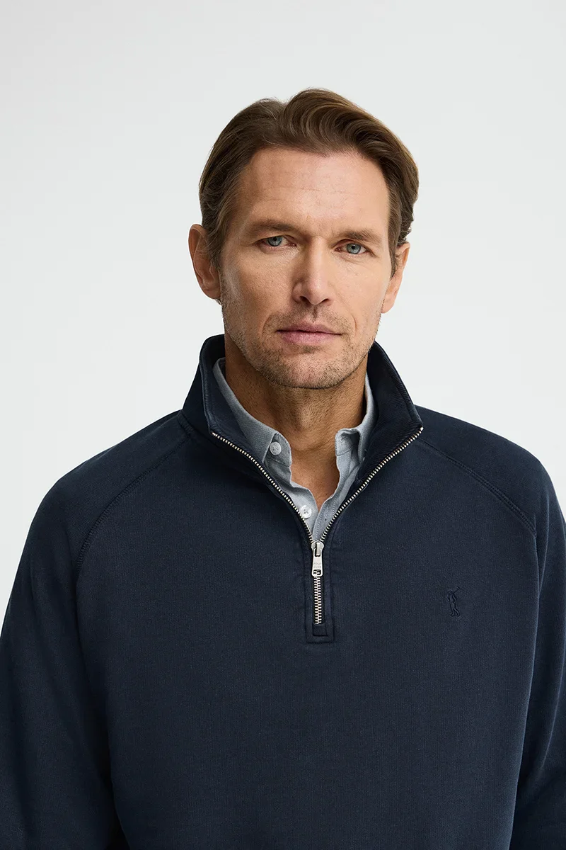 Navy-blue sweatshirt with zipped neck and Rigby Go embroidery - Image 3