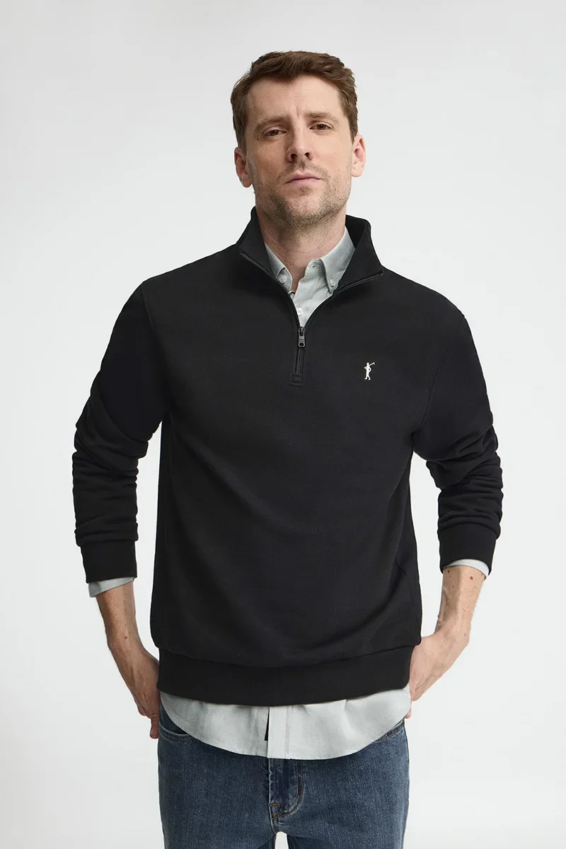 Black high-neck sweatshirt with zip and Rigby Go embroidery - Image 2