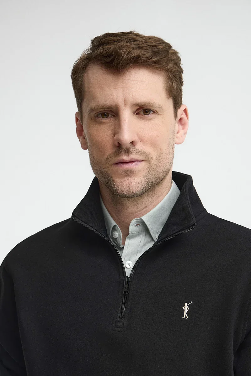 Black high-neck sweatshirt with zip and Rigby Go embroidery - Image 3