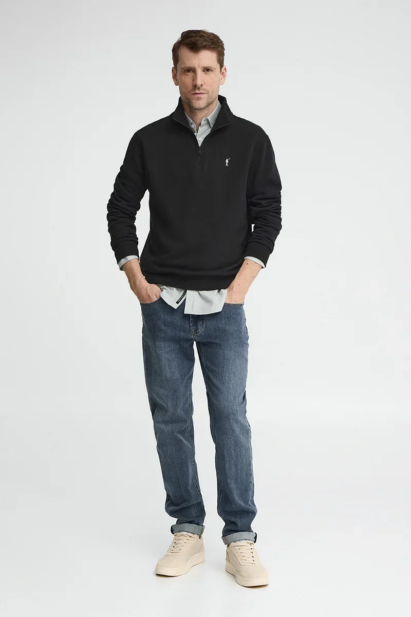 Black high-neck sweatshirt with zip and Rigby Go embroidery - Image 4