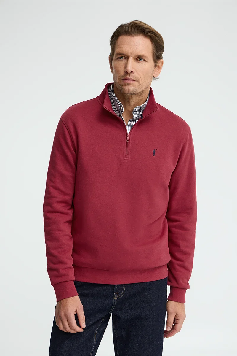 Burnt-red high-neck sweatshirt with zip and Rigby Go embroidery - Image 3