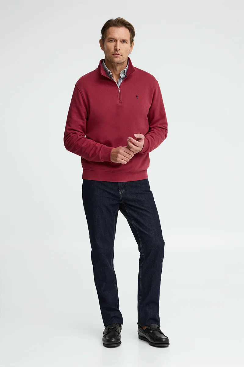 Burnt-red high-neck sweatshirt with zip and Rigby Go embroidery - Image 4