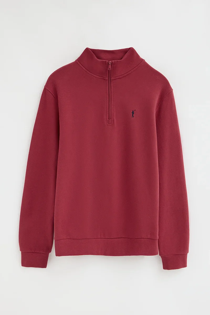 Burnt-red high-neck sweatshirt with zip and Rigby Go embroidery - Image 9