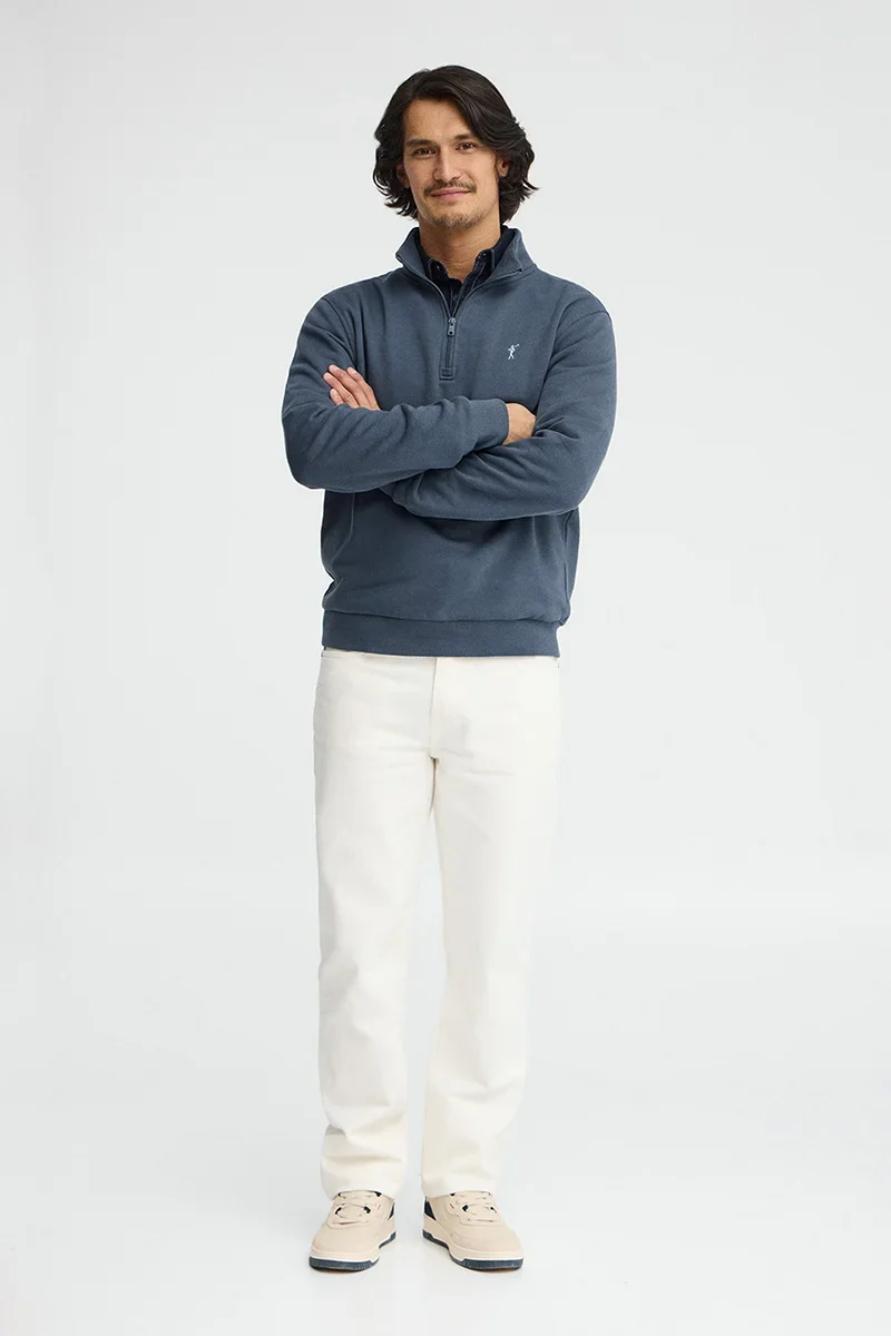 Denim-blue high-neck sweatshirt with zip and Rigby Go embroidery - Image 4