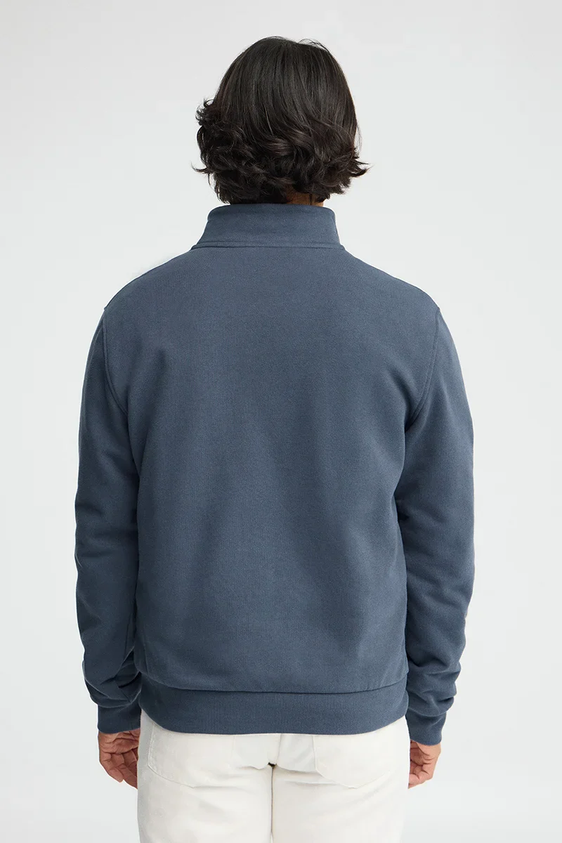 Denim-blue high-neck sweatshirt with zip and Rigby Go embroidery - Image 5