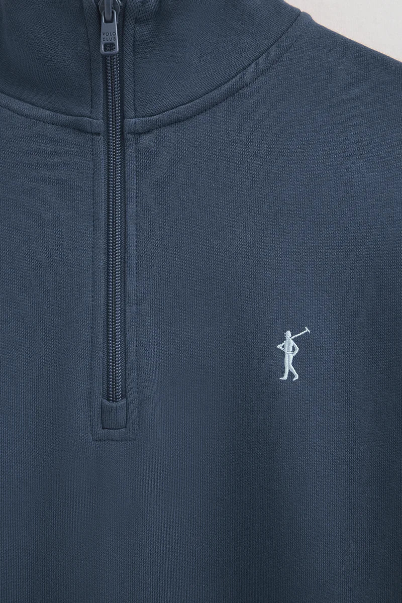 Denim-blue high-neck sweatshirt with zip and Rigby Go embroidery - Image 7
