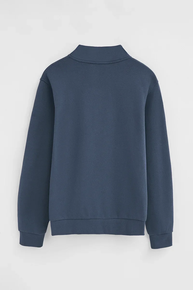 Denim-blue high-neck sweatshirt with zip and Rigby Go embroidery - Image 8