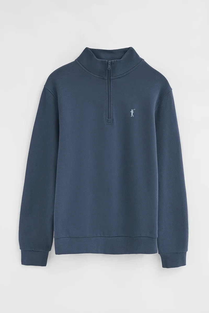 Denim-blue high-neck sweatshirt with zip and Rigby Go embroidery - Image 9