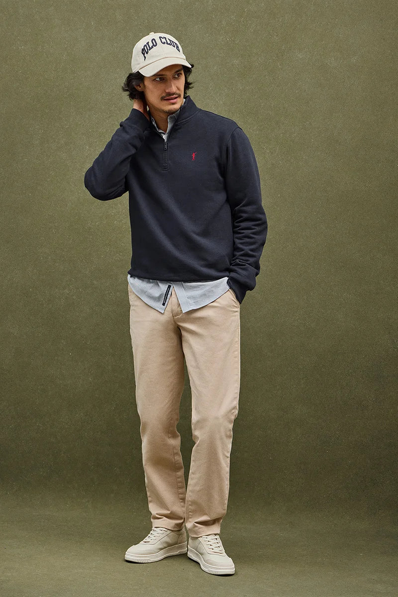 Navy-blue high-neck sweatshirt with zip and Rigby Go embroidery - Image 2
