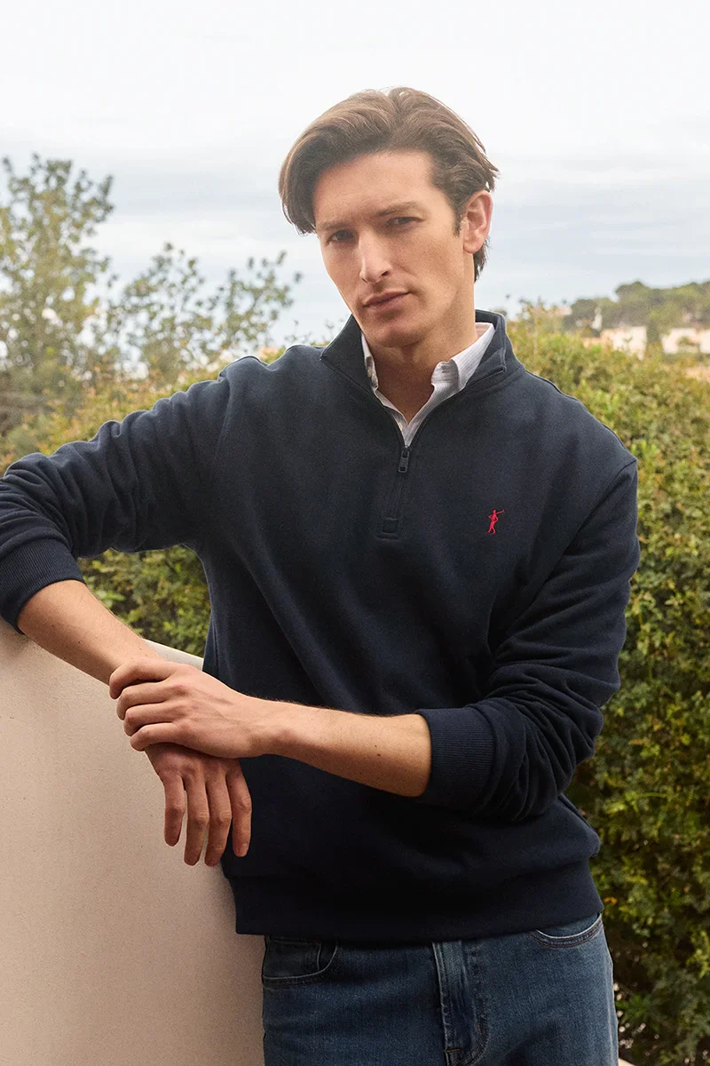 Navy-blue high-neck sweatshirt with zip and Rigby Go embroidery - Image 6
