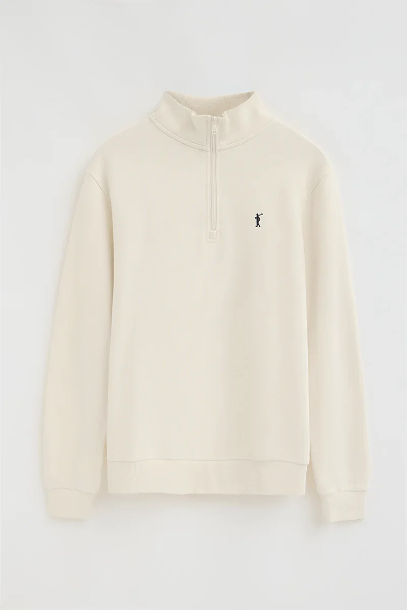 Nude high-neck sweatshirt with zip and Rigby Go embroidery - Image 6