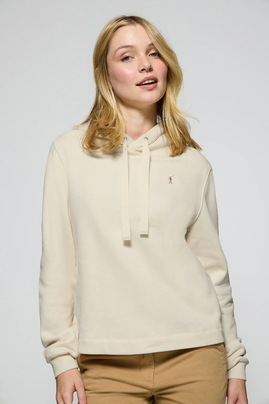 Nude hoodie with Rigby Go embroidered logo