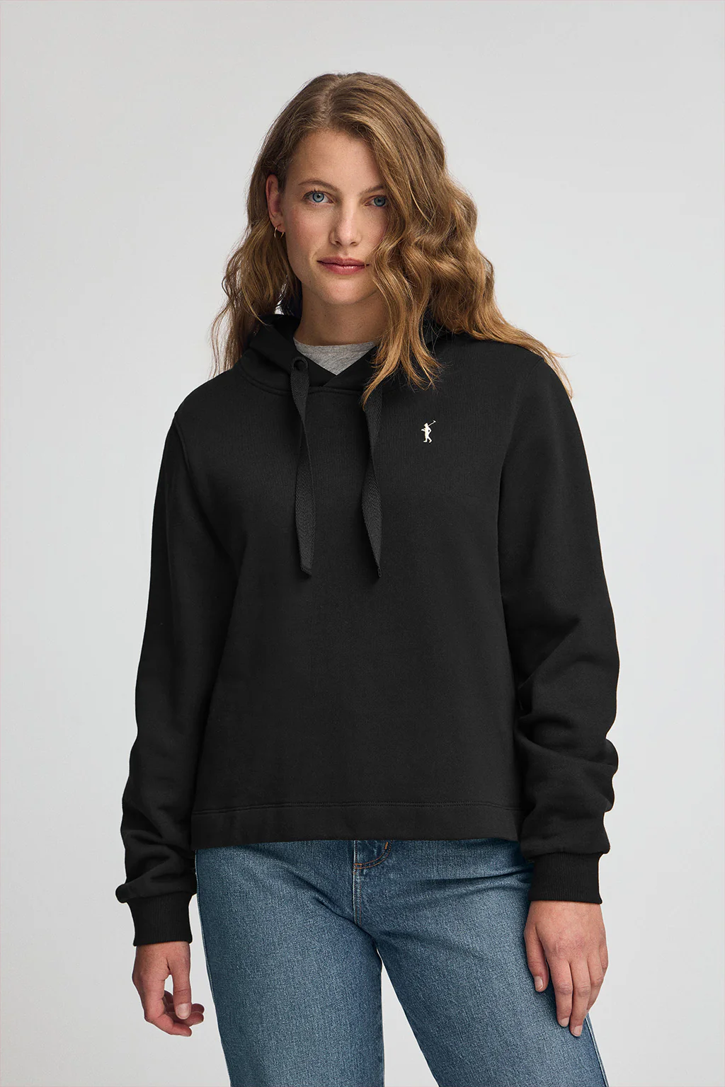 Black hoodie with Rigby Go logo