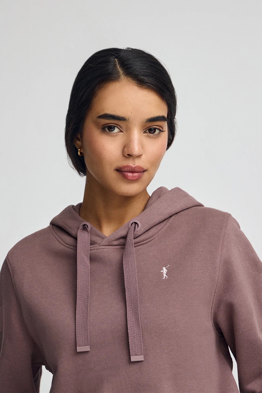 Taupe-pink hoodie with Rigby Go logo