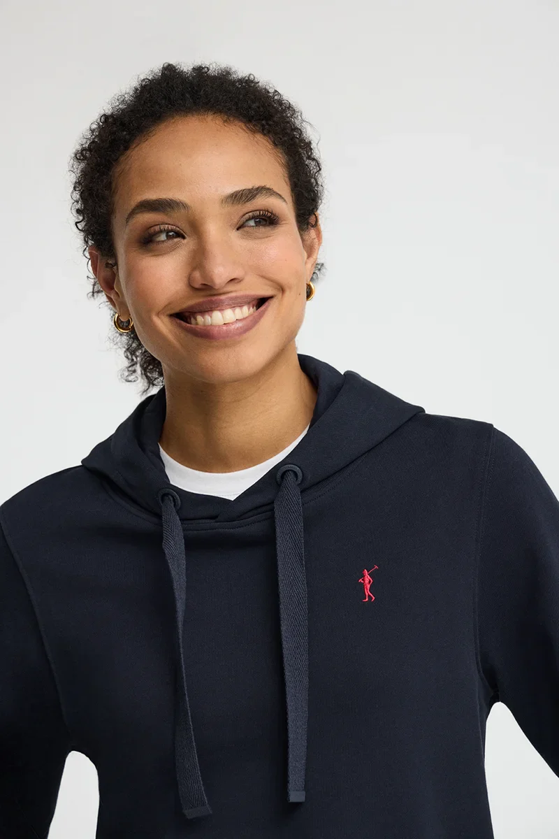 Navy-blue straight-fit hoodie with Rigby Go embroidery