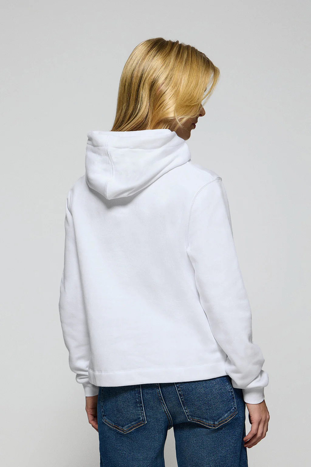 White hoodie with Rigby Go embroidered logo - Image 2