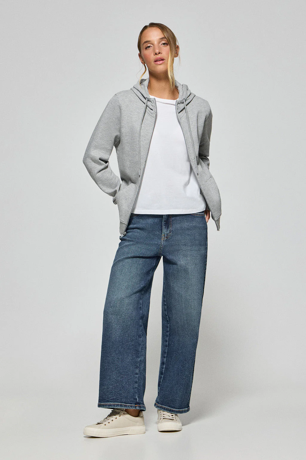 Grey-marl hoodie with zip and Rigby Go embroidery - Image 3