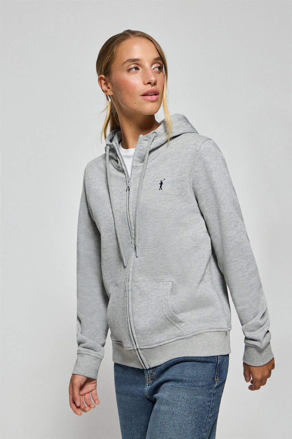 Grey-marl hoodie with zip and Rigby Go embroidery - Image 4