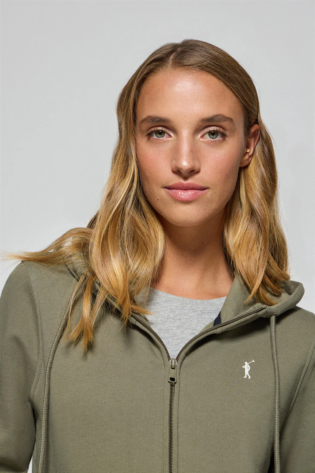 Army-green hoodie with zip and Rigby Go embroidery - Image 3