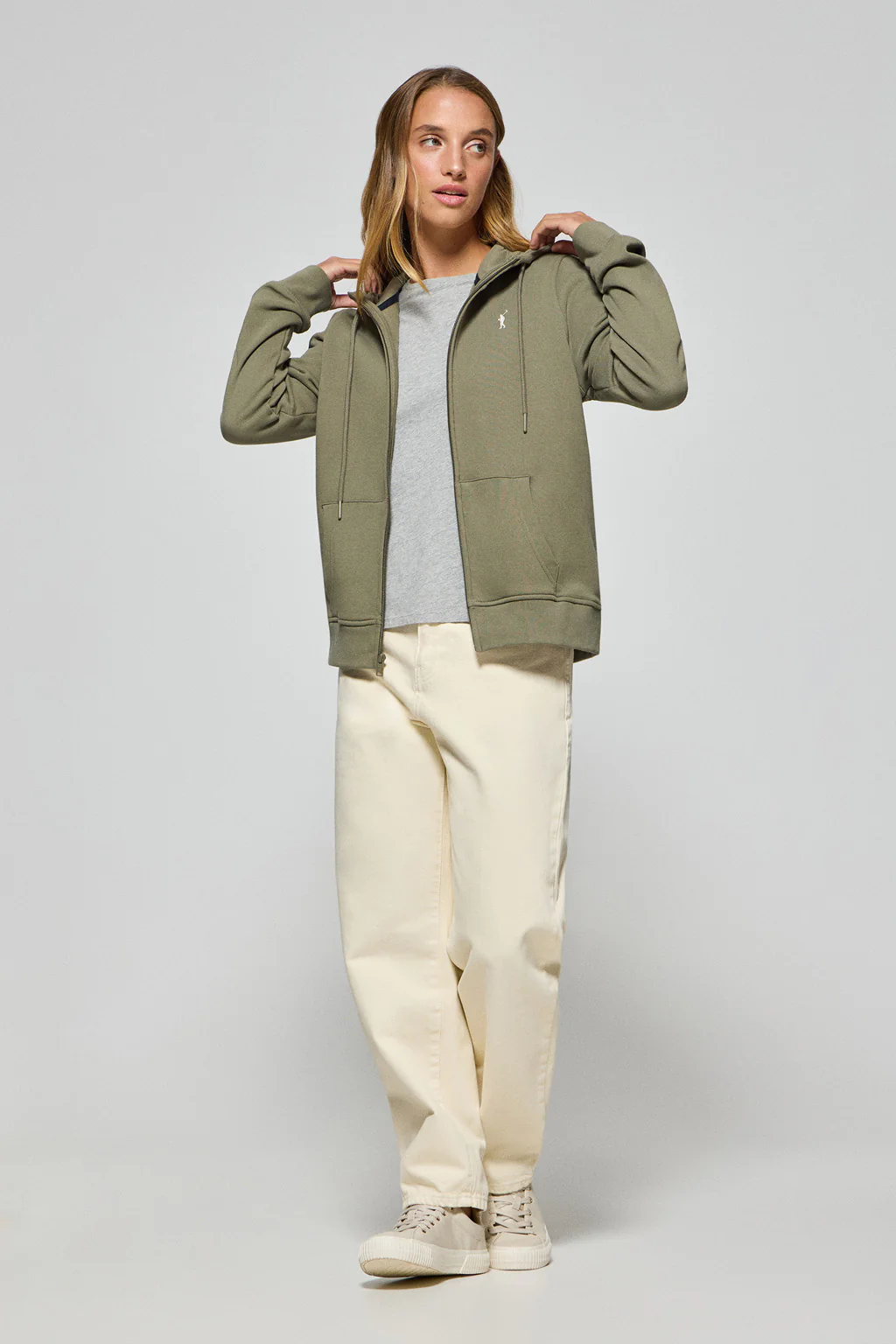 Army-green hoodie with zip and Rigby Go embroidery - Image 4