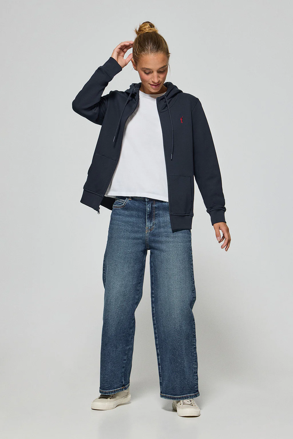 Navy-blue hoodie with zip and Rigby Go embroidery - Image 4