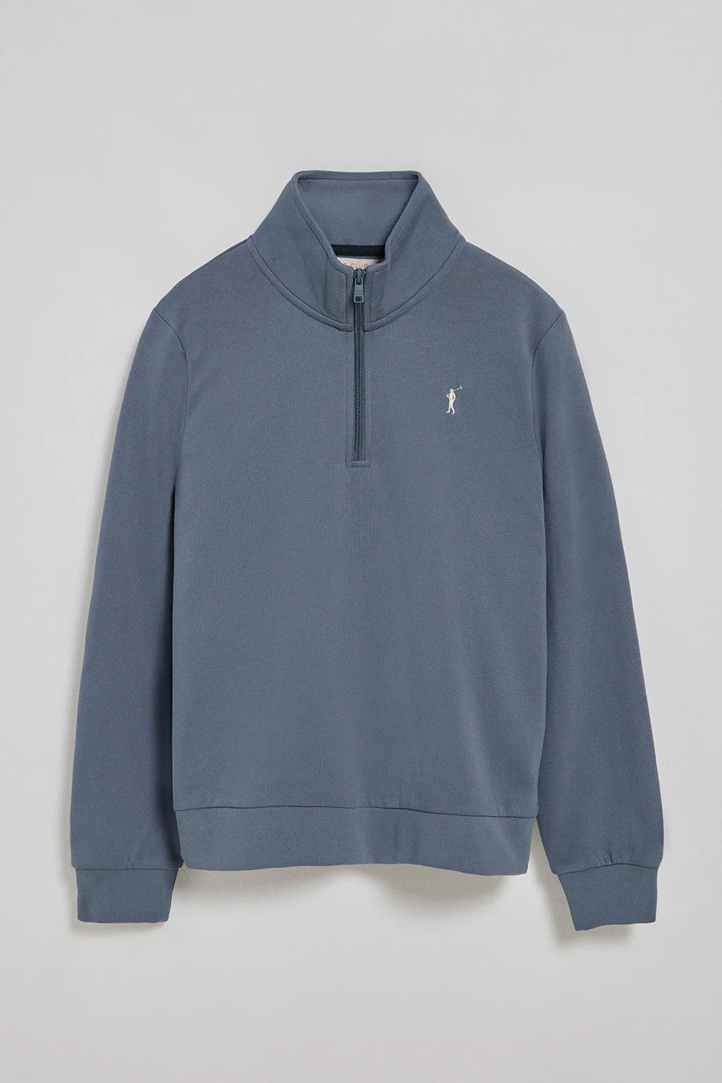 Denim-blue half-zip sweatshirt with Rigby Go logo - Image 5